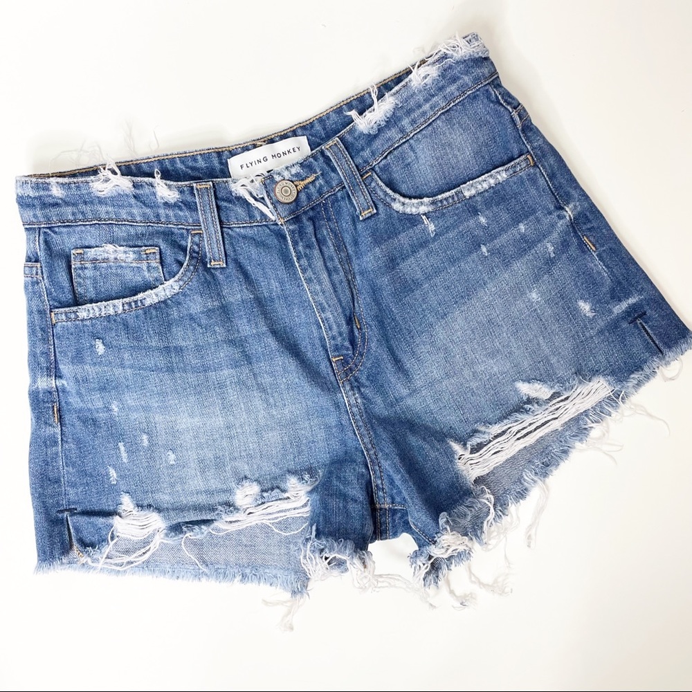 Flying Monkey Denim Jean Distressed Shorts 25